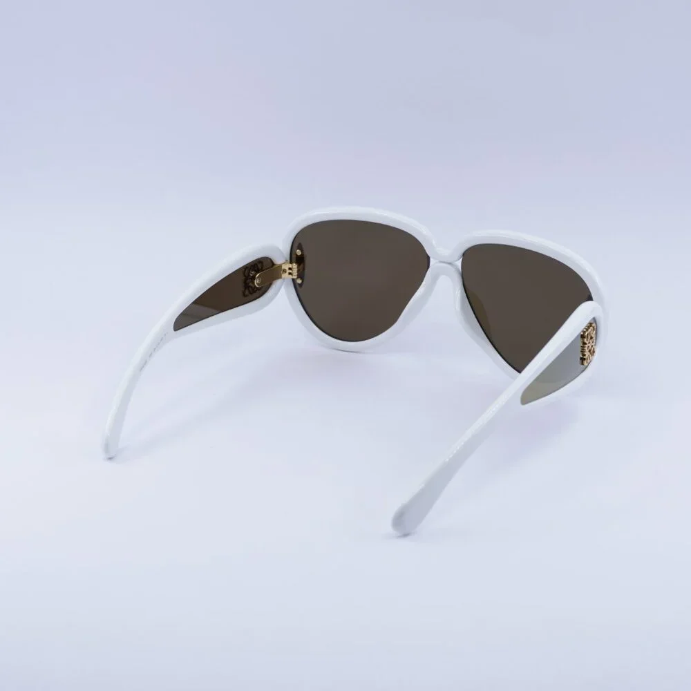 Loewe LW40132I 25G Sunglasses Shiny Ivory White Aviator Frame, Brown Lenses